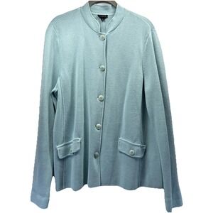 Talbots Women's Coatigan Cardigan Sz Large Solid Blue Ponte Knit Long Sleeve